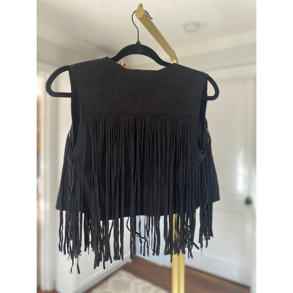 Black Western Fringe Festival Vest Boho Cowgirl Chic Coachella Indie Americana - Picture 3 of 7